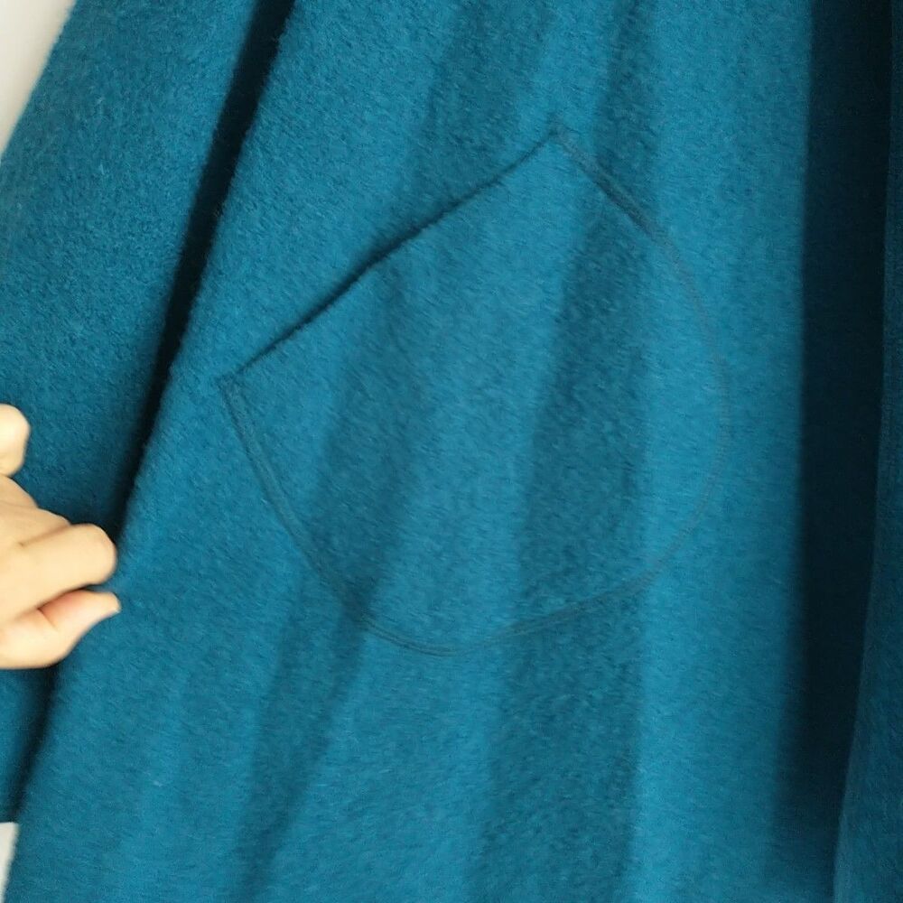 Cut Loose Open Front Coat Womens L XL Blue Teal Boiled Wool Shawl Collar Pockets - Picture 3 of 6